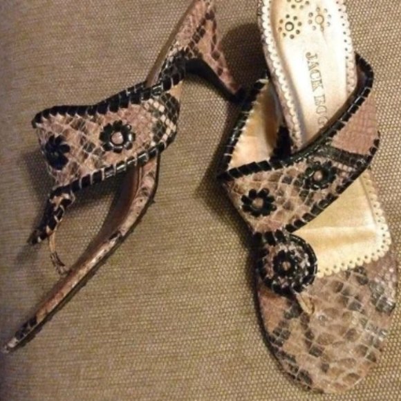 ❤️JACK ROGERS Snake Skin Sandals Thongs Kitten Heel Shoes Size 9 M - Picture 1 of 4